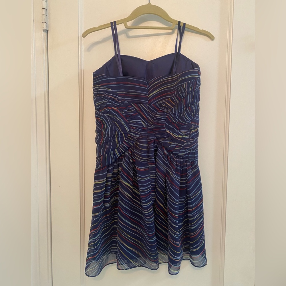 BCBG Strapless Corset Dress with Multicolor Stripes and Diaphanous Draping - Picture 7 of 12